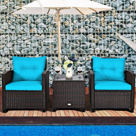 3 Pieces Rattan Patio Furniture Set with Washable Cushion