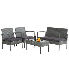 4 Pieces Outdoor Rattan Conversation Set with Comfortable Cushion