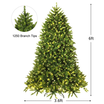 6 Ft Premium Hinged Artificial Fir Christmas Tree with LED Lights