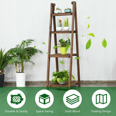 Folding Flower Stand Rack Wood Plant Storage Display Shelf