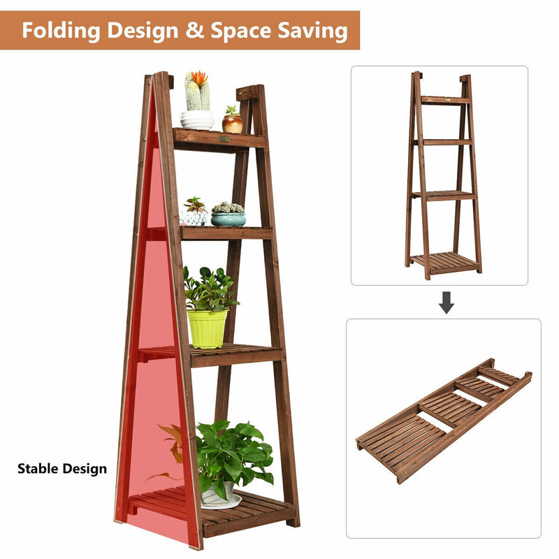 Folding Flower Stand Rack Wood Plant Storage Display Shelf