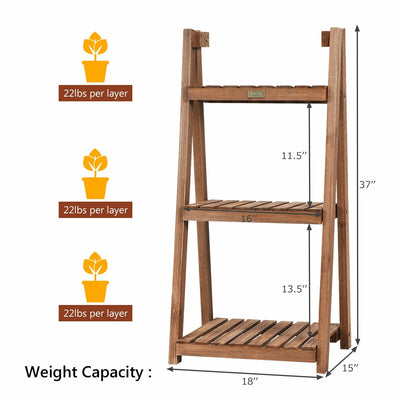 3-Tier Folding Flower Stand Rack Wood Plant Storage Display Shelf