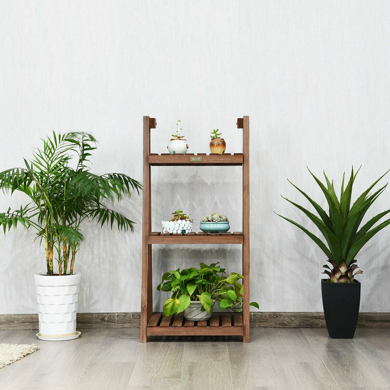 3-Tier Folding Flower Stand Rack Wood Plant Storage Display Shelf