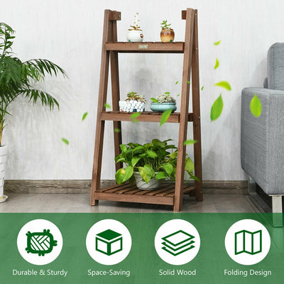 3-Tier Folding Flower Stand Rack Wood Plant Storage Display Shelf