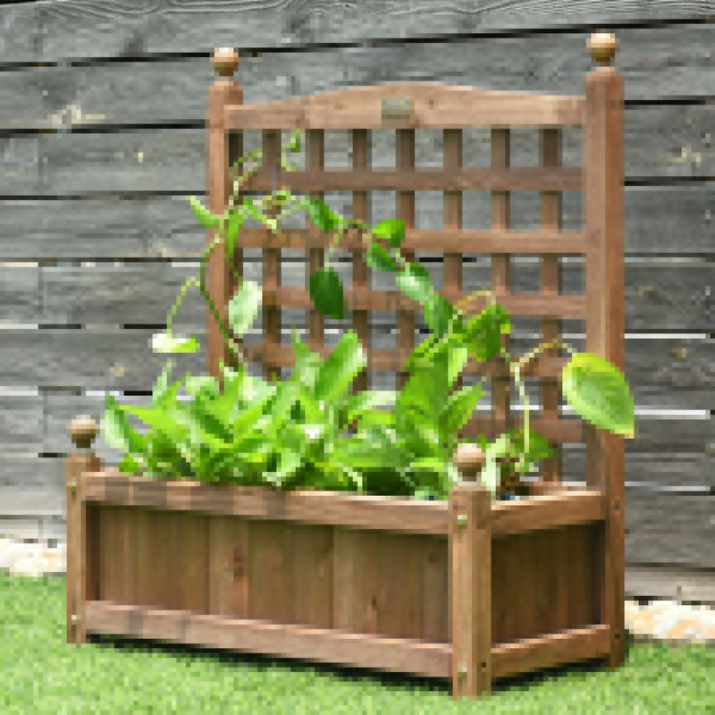 Weather-resistant Outdoor Solid Wood Planter Box with Trellis