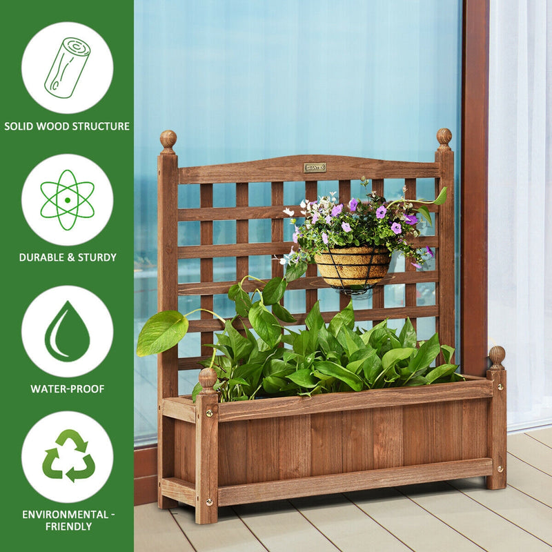 Weather-resistant Outdoor Solid Wood Planter Box with Trellis