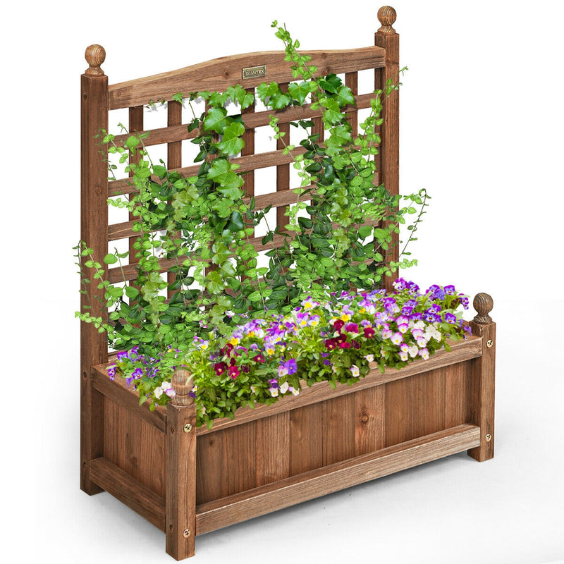 Solid Wood Planter Box with Trellis Weather-resistant Outdoor