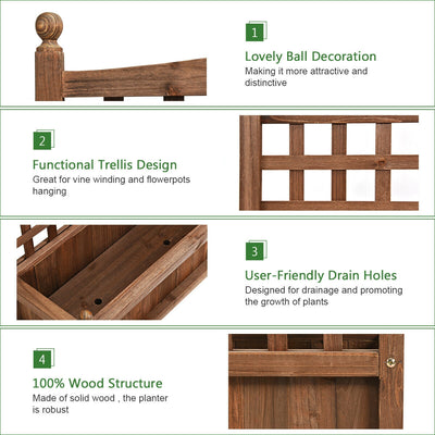 Weather-resistant Outdoor Solid Wood Planter Box with Trellis