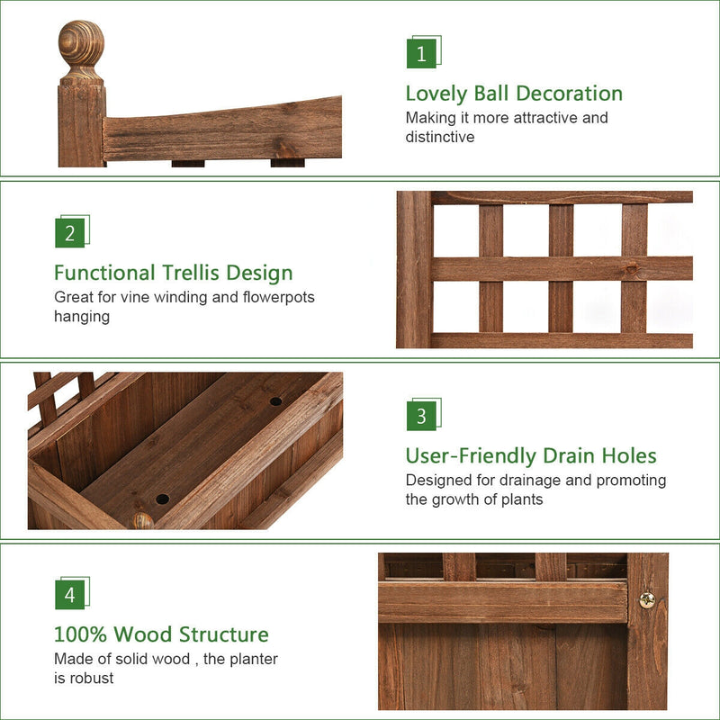 Weather-resistant Outdoor Solid Wood Planter Box with Trellis