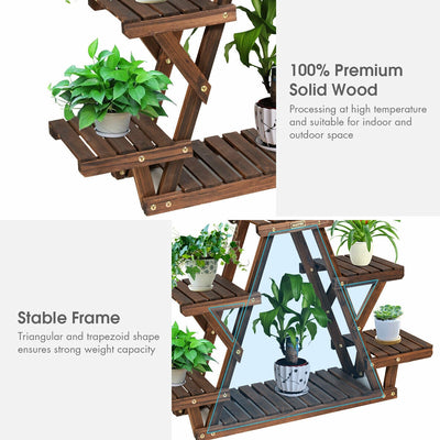 Wood Plant Stand Triangular Shelf 6 Pots Flower Shelf