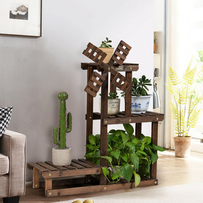 Wood Plant Stand 4 Tier Shelf Multiple Space-saving Rack