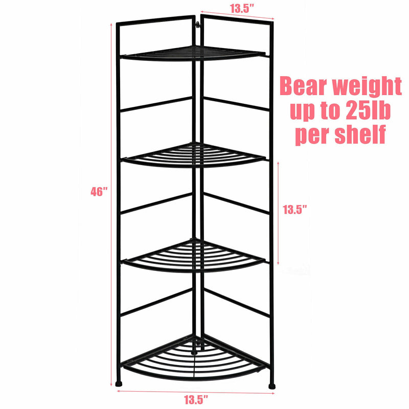 4 Tier Folding Metal Shelf Plant Stand Storage Open Shelf Corner Display Rack