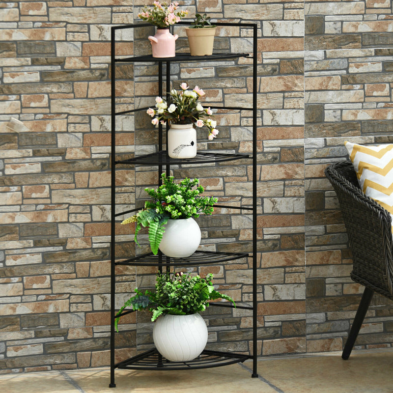 4 Tier Folding Metal Shelf Plant Stand Storage Open Shelf Corner Display Rack