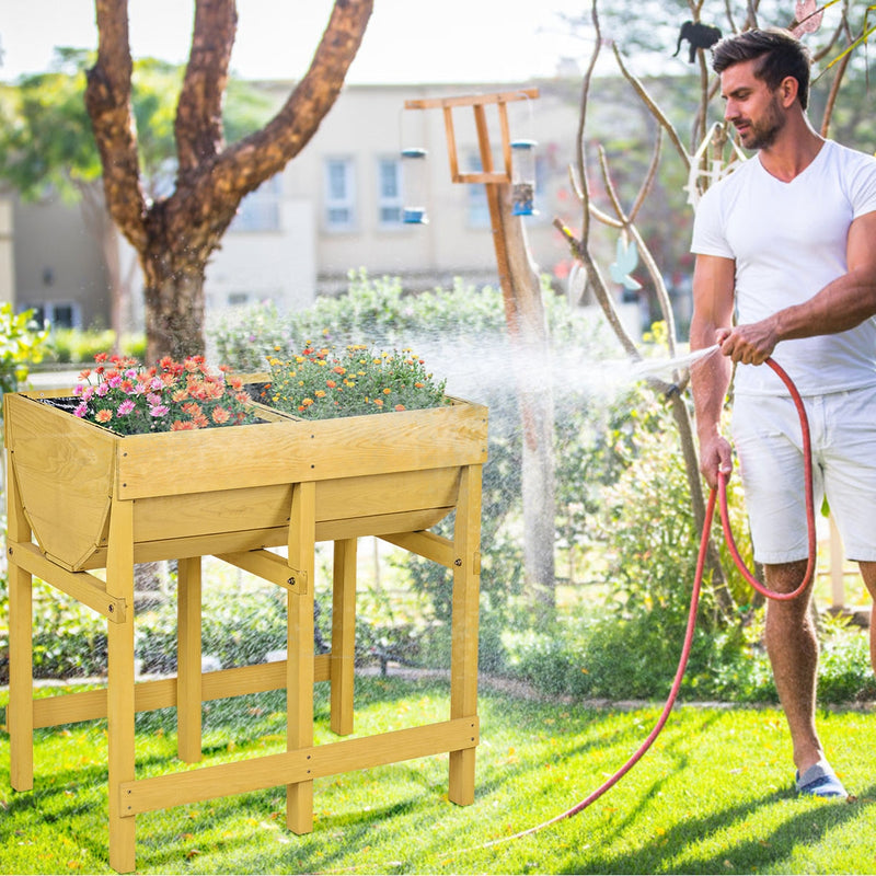 Raised Wooden Planter Vegetable Flower Bed with Liner