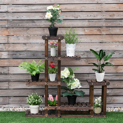 6-Tier Garden Wooden Plant Flower Stand Shelf for Multiple Plants Indoor or Outdoor