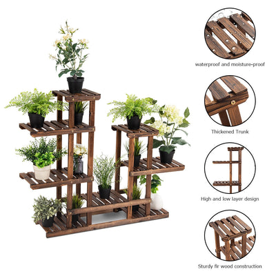 6 Tier Wooden Shelf Storage Plant Rack Stand