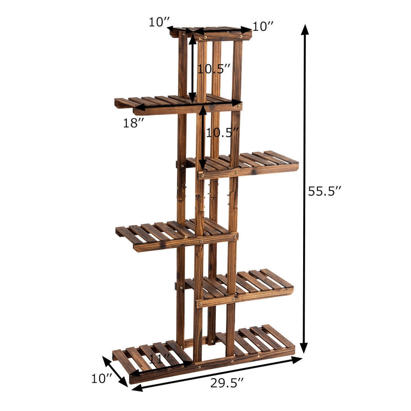 6 Tier Garden Wooden Shelf Storage Plant Rack Stand