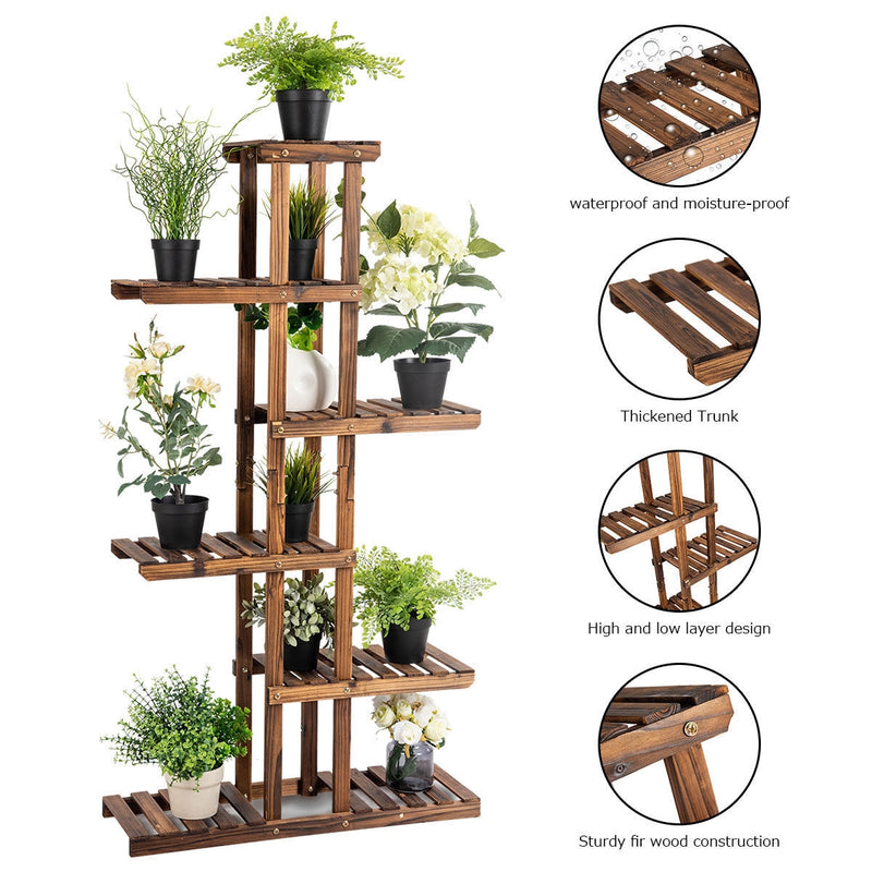 6 Tier Garden Wooden Shelf Storage Plant Rack Stand