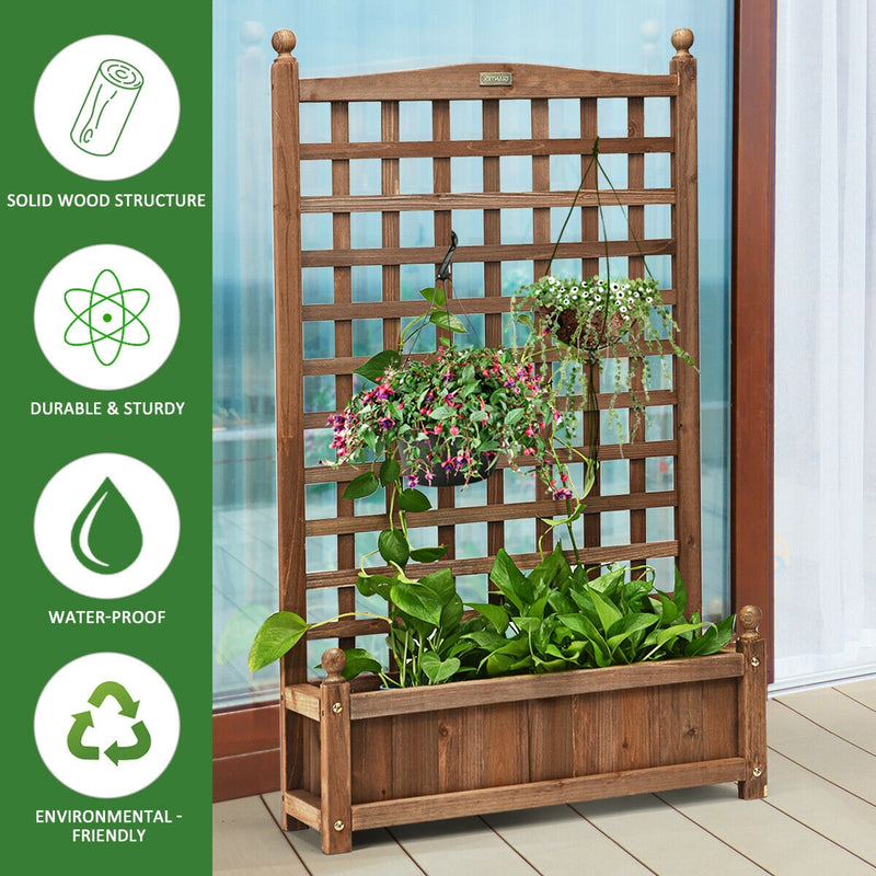 Weather-resistant Outdoor Solid Wood Planter Box with Trellis