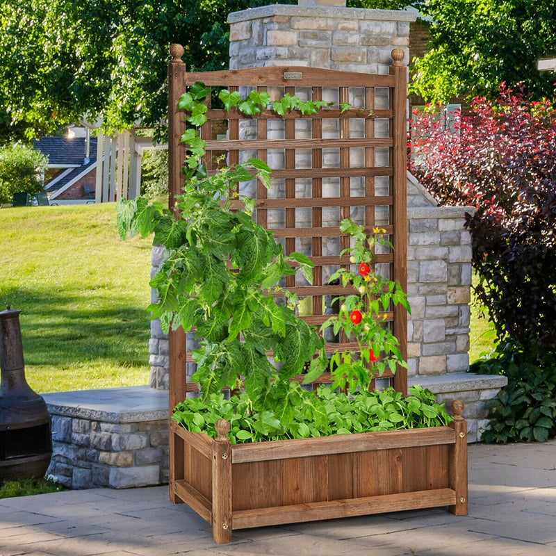 Weather-resistant Outdoor Solid Wood Planter Box with Trellis