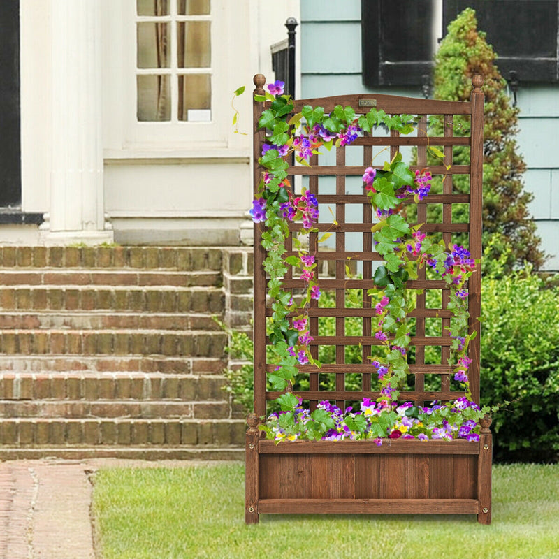 Solid Wood Planter Box with Trellis Weather-resistant Outdoor