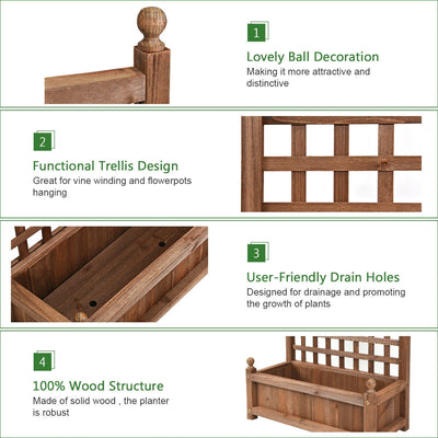 Weather-resistant Outdoor Solid Wood Planter Box with Trellis