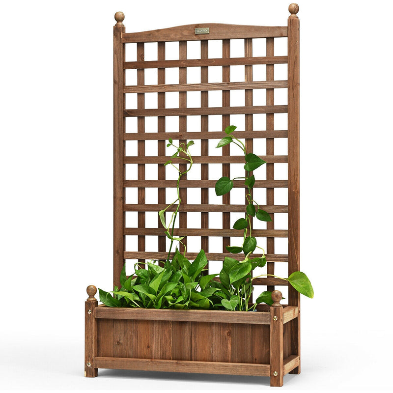 Weather-resistant Outdoor Solid Wood Planter Box with Trellis