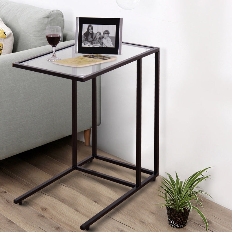 Tilting Rectangular Side End Table with Glass Top