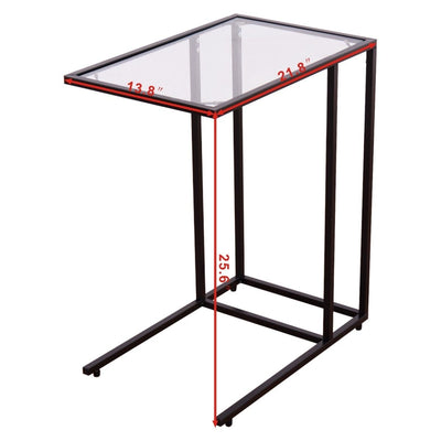 Tilting Rectangular Side End Table with Glass Top