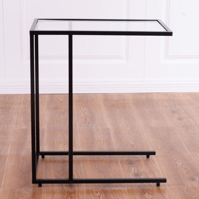 Tilting Rectangular Side End Table with Glass Top