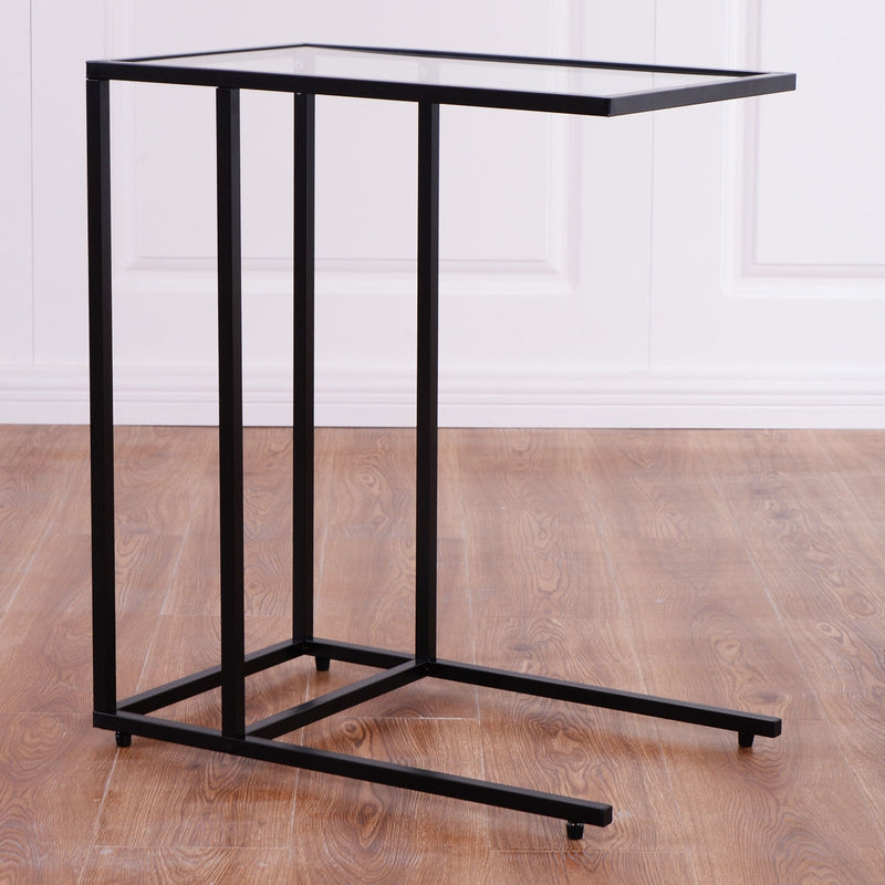 Tilting Rectangular Side End Table with Glass Top