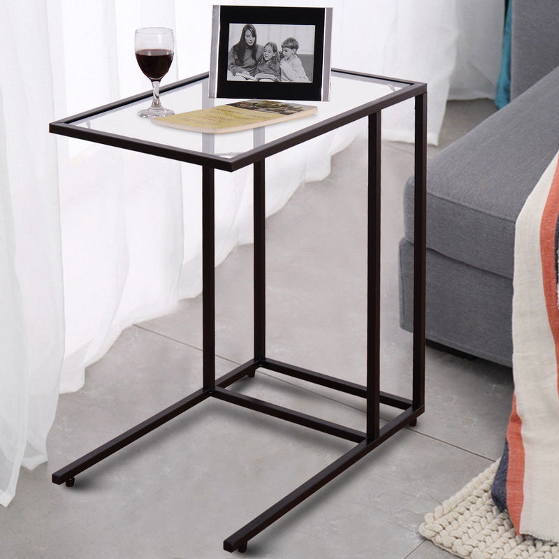 Tilting Rectangular Side End Table with Glass Top