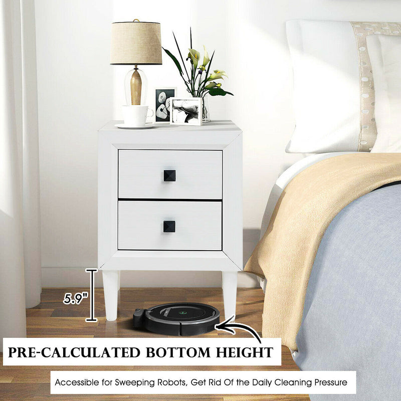 Wooden Bedside Nightstand Accent Side Table with 2 Drawers