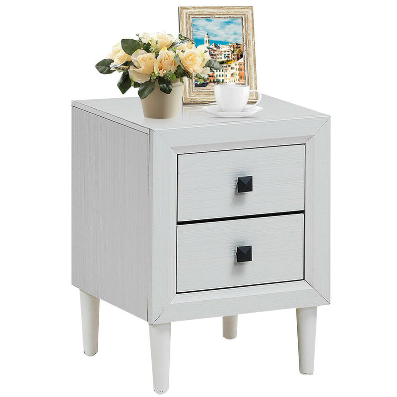 Wooden Bedside Nightstand Accent Side Table with 2 Drawers