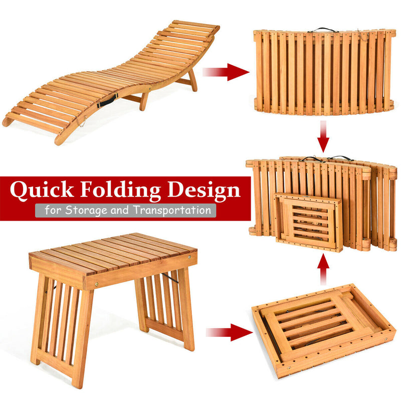 3 PCs Folding Lounge Chair Table Set with Carrying Handle