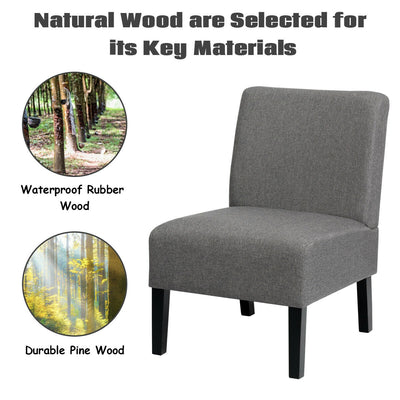 Armless Accent Chair with Rubber Wood Legs