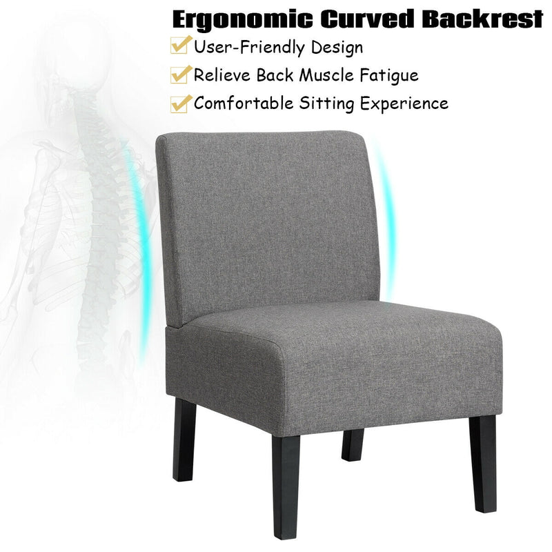 Armless Accent Chair with Rubber Wood Legs