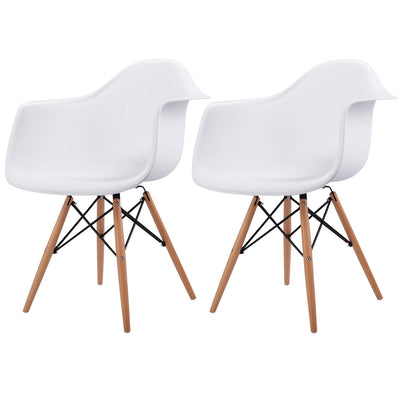 Set of 2 Mid-Century Dining Arm Chairs with Wood Legs