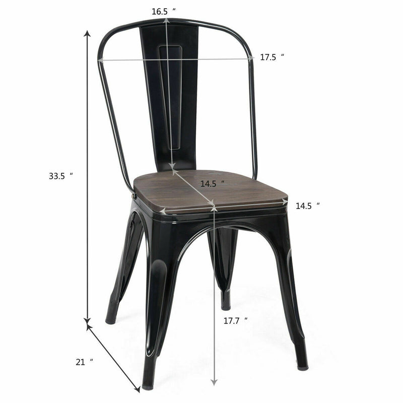 18 Inch Height Set of 4 Stackable Style Metal Wood Dining Chair