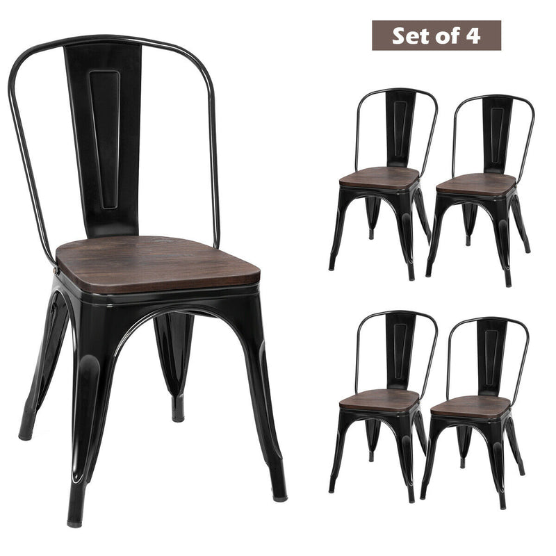 18 Inch Height Set of 4 Stackable Style Metal Wood Dining Chair