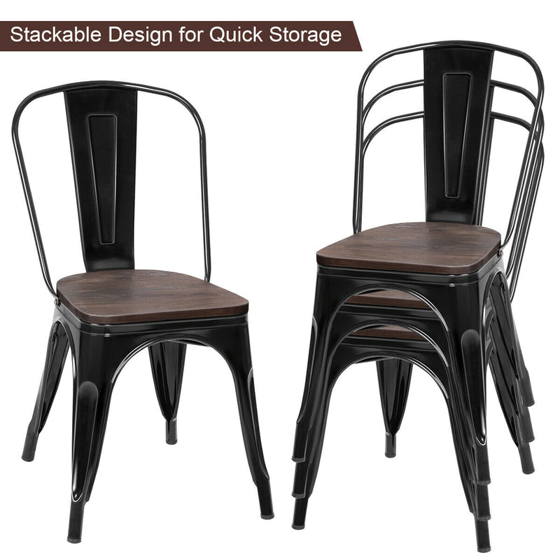 18 Inch Height Set of 4 Stackable Style Metal Wood Dining Chair