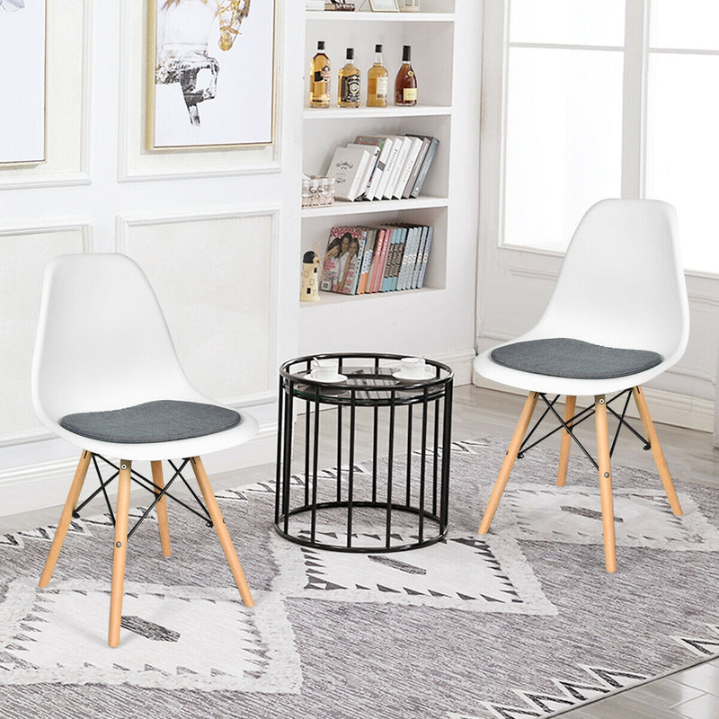 4 Pcs Modern Mid Century Armless Side Chair with Linen Cushion and Wood Legs