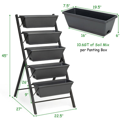 4 ft Vertical Raised Garden Bed with 5 Tiers for Patio Balcony Flower Herb