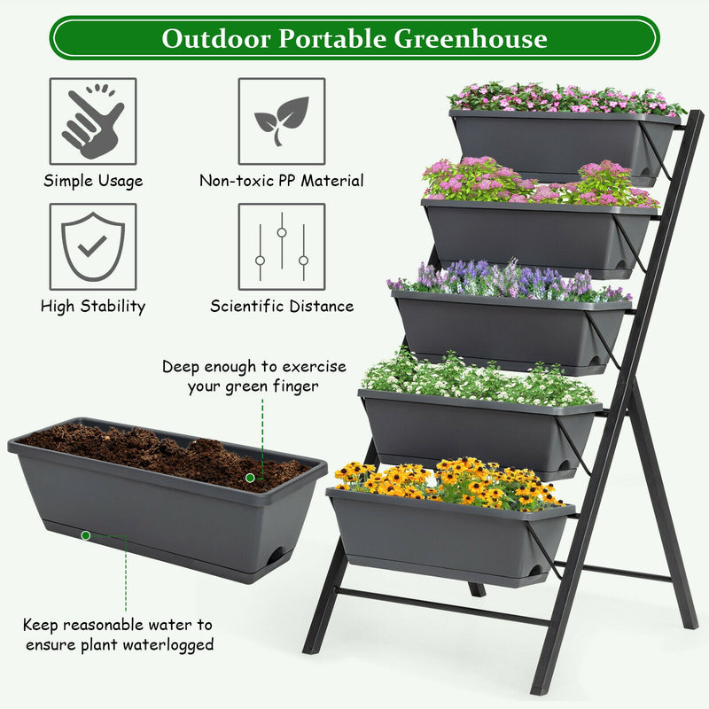 4 ft Vertical Raised Garden Bed with 5 Tiers for Patio Balcony Flower Herb