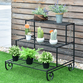 3 Tier Outdoor Metal Garden Planter Holder Shelf