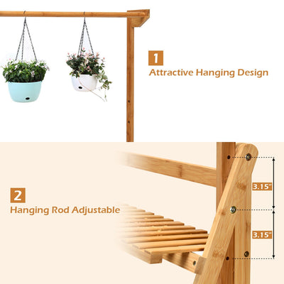 3 Tiers Bamboo Hanging Folding Plant Shelf Stand