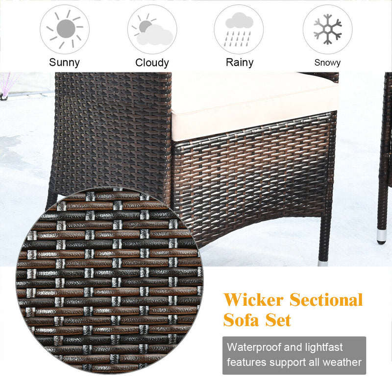 4 Pieces Outdoor Rattan Sofa Set with Glass Table and Comfortable Wicker