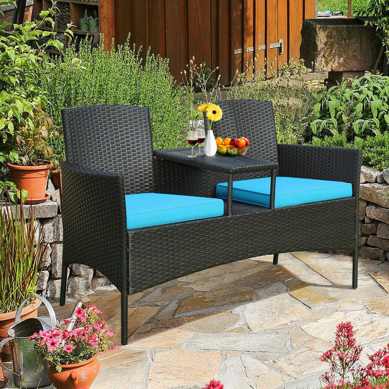 Modern Patio Set with Built-in Coffee Table and Cushions