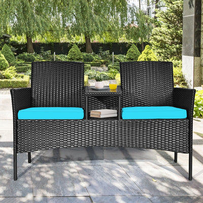 Wicker Patio Conversation Furniture Set with Removable Cushions and Table