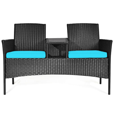 Wicker Patio Conversation Furniture Set with Removable Cushions and Table